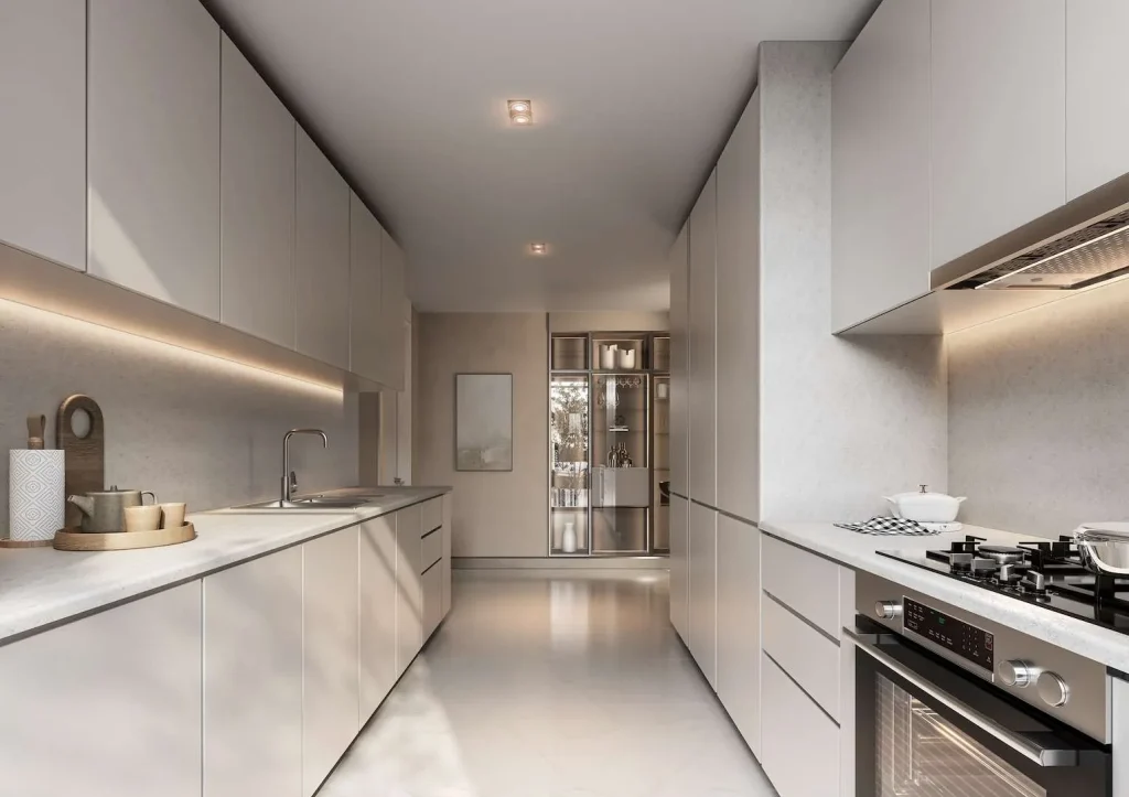 Kitchen with built-in appliances at Sobha Sanctuary
